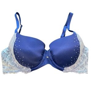 Victoria’s Secret Lined Demi Size 36C Dark Blue and Silver With Rhinestones